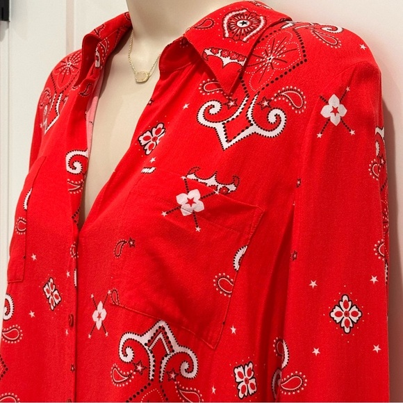 L’agence Jacqueline Paisley Blouse Bandanna Long Sleeve Red Small Western Boho - Picture 5 of 9